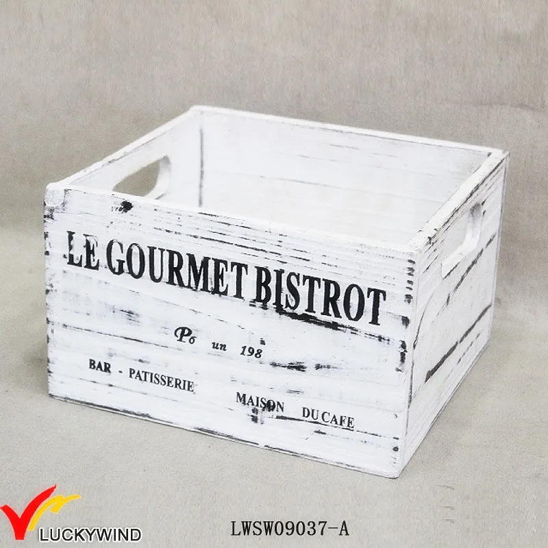 Rectangle Distressed Antique Vintage White Wood Fruit Crates With Distressed Antique Vintage White Wood