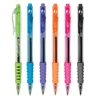 OEM logo printing office daily use plastic transparent colorful barrel soft rubber grip side pusher click slim ballpoint pen