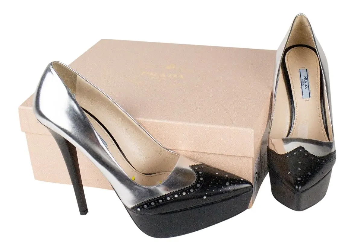 prada heels silver