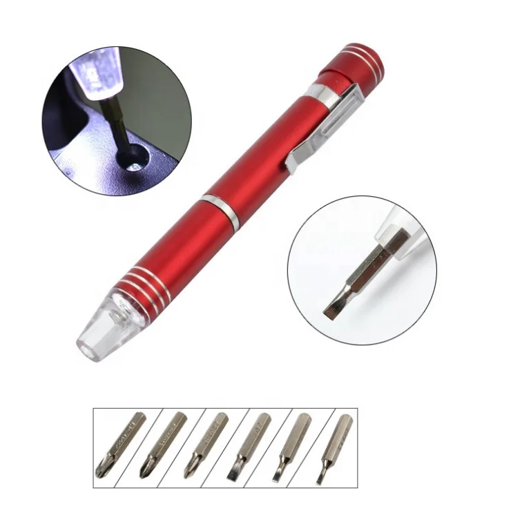 Pocket Screwdriver,6 In 1 Precision Kit Pen Tool Mini Flashlights Led Pen Screwdriver