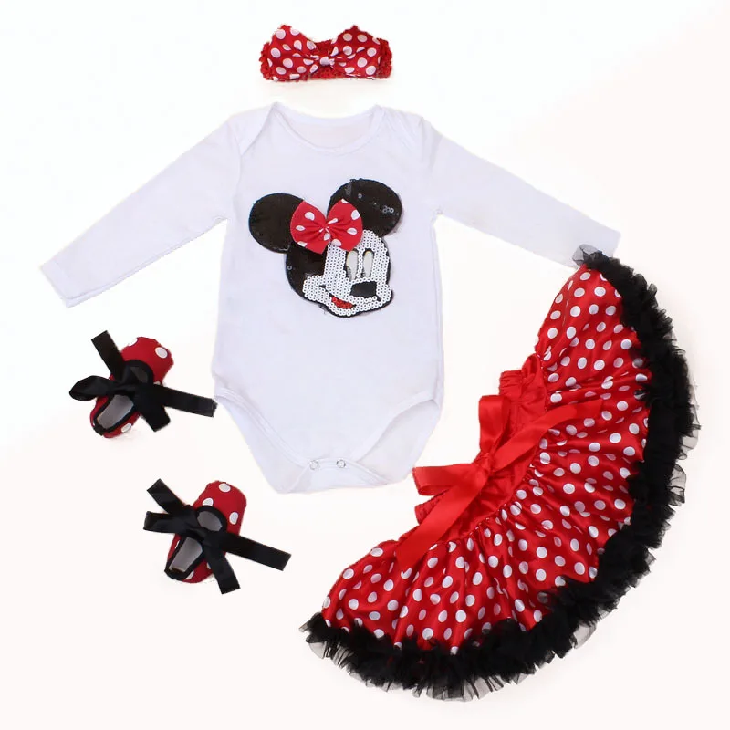 2016 New Arrival Fashion Baby Girl Clothes Sets Minnie Dot Cotton Long Sleeve Romper Tutu Skirts