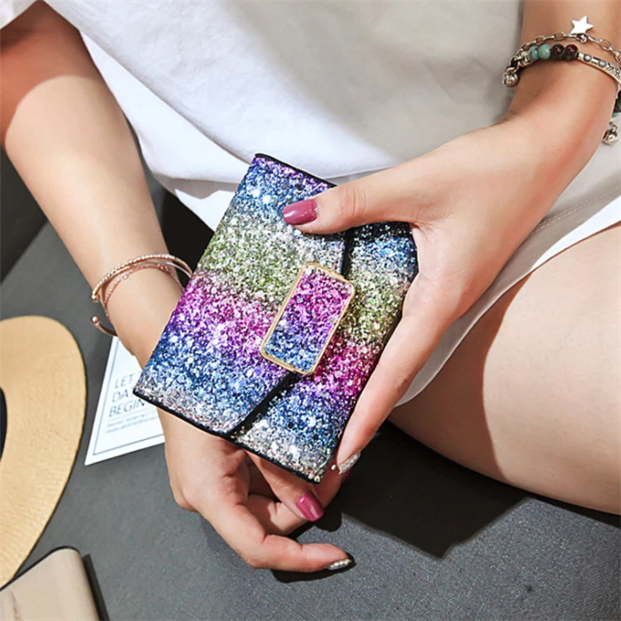 korean style fashion small short design glitter bling wallet for lady girls