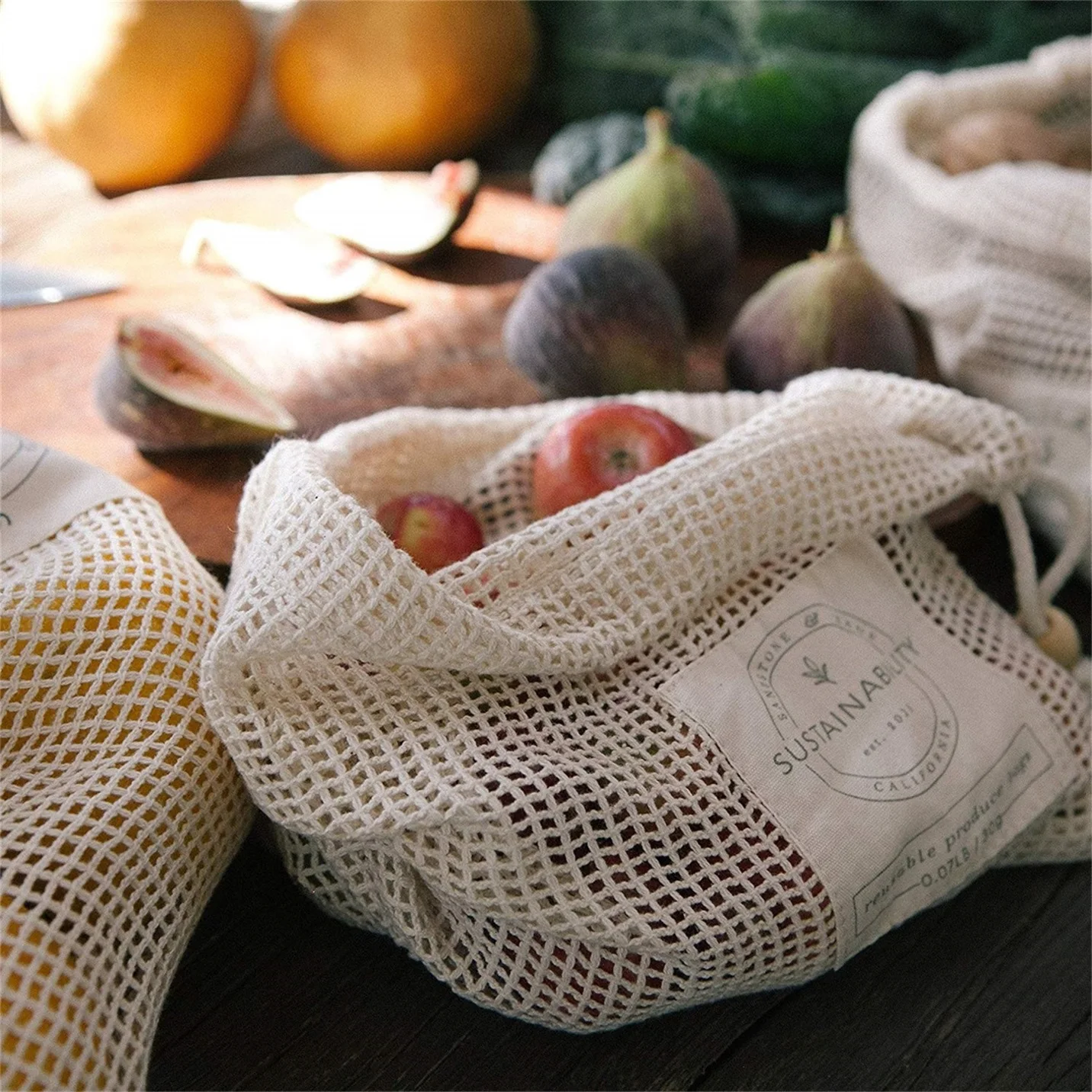 Bulk Cheap Shopping Mesh Cotton Bag For Fruits Vegetable Grocery ...