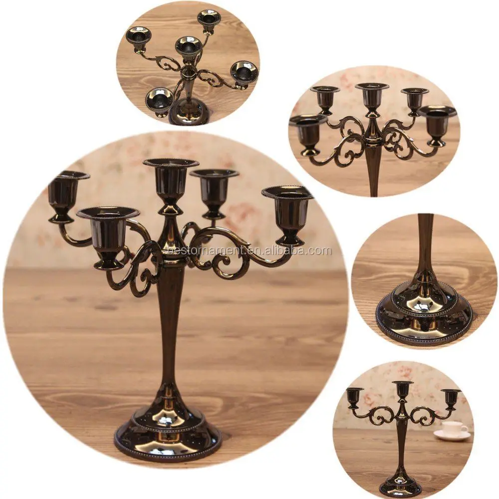 Wholesale Tall 5 Arms Candlestick Nickel Plated Metal Candelabra Candle