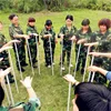 Fun interact game Not falling down the forest interactive play system for team improve their relationship and team spirit