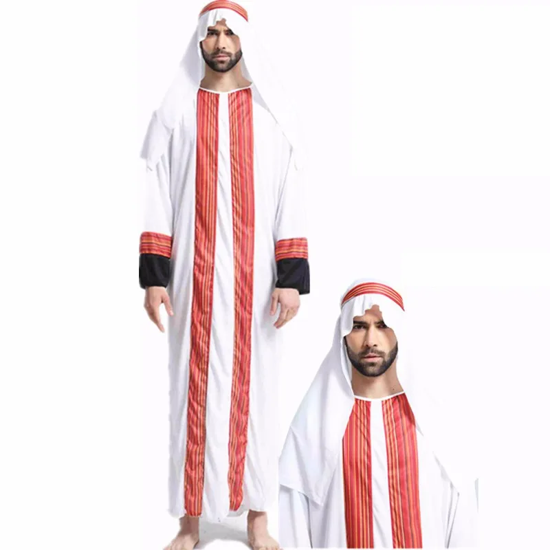 Adult Halloween Cosplay Costume Arab Saudi Prince Red Stripe White ...