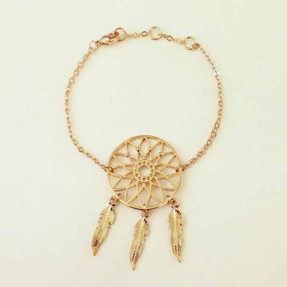 Hot Ing Fashion Indian Feather Tiny Bracelet Lovely Gold Plated Hot Ing Fashion Indian Feather Tiny Bracelet Lovely Gold Plated Dream Catcher
