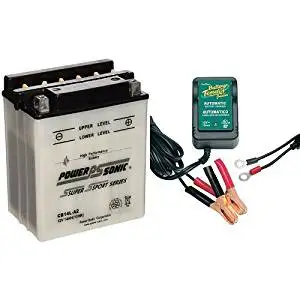 Power-Sonic CB14L-A2 Conventional Powersport Battery and Battery Tender 021-0123 Battery Tender Junior 12V Battery Charger Bundle