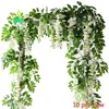 Artificial Flowers Vine 2 Pcs 6.6ft Silk Wisteria Ivy Vine Rattan Hanging Garland for Home Party Wedding Decor, White
