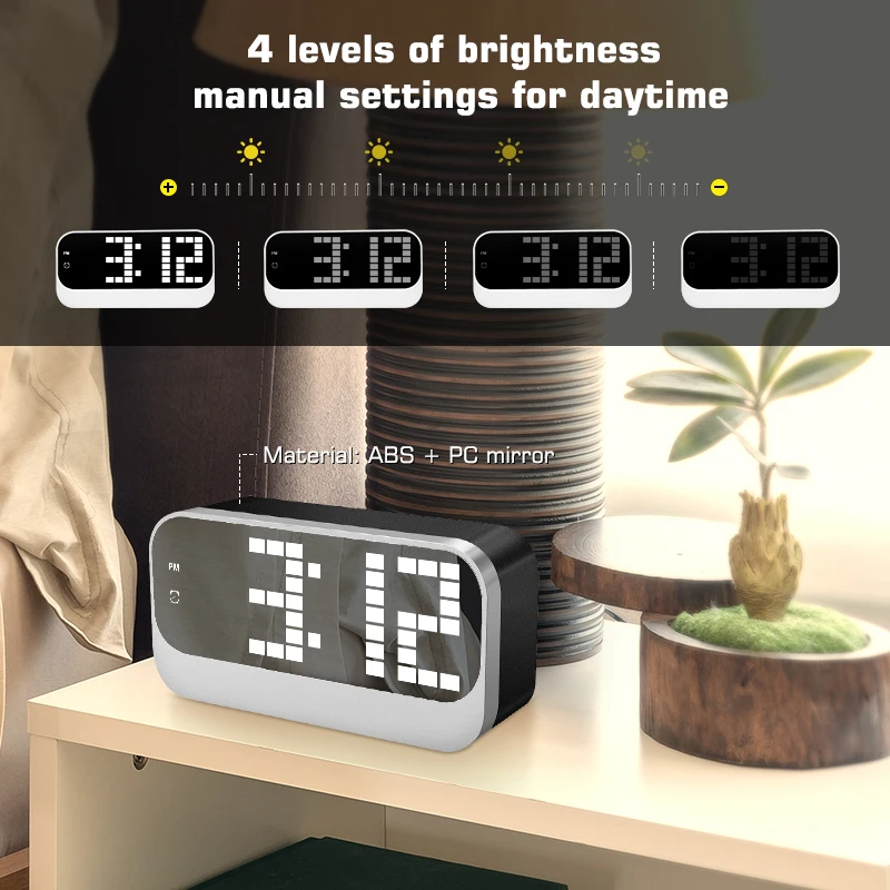 china designer smart kid alarm table desktop digital 6.8 inch large number led mirror word clock Display date time temperature