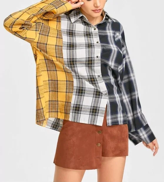 color block flannel womens