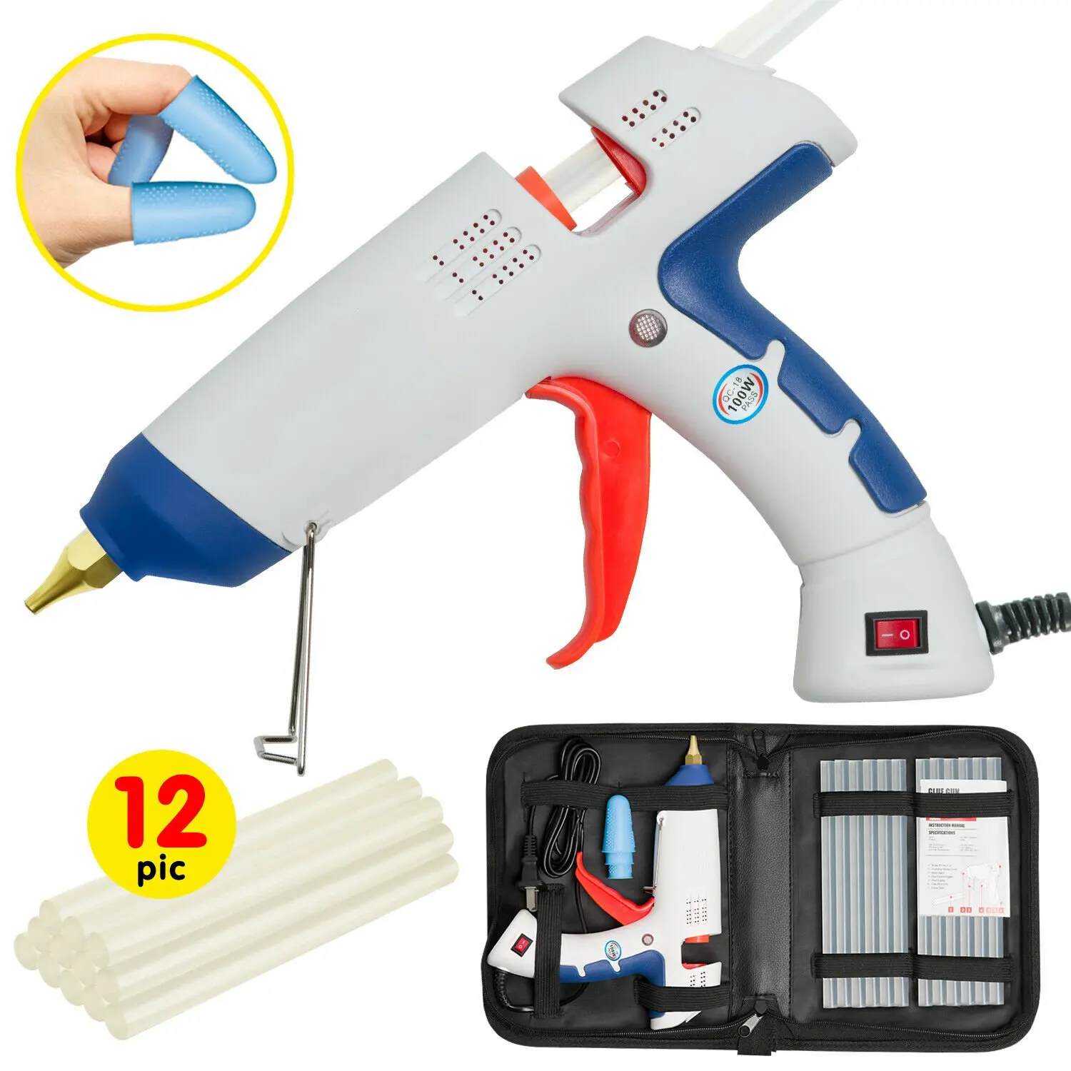 Hot Melt Glue Gun Full Size 100w Professional Kit With Case 12 Glue