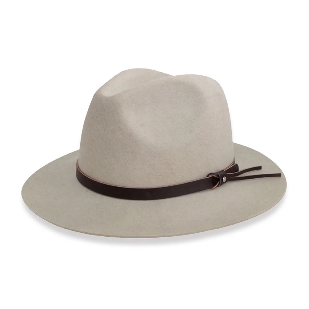 批发皮革乐队 crandable 羊毛毡帽子西式 fedora 白色