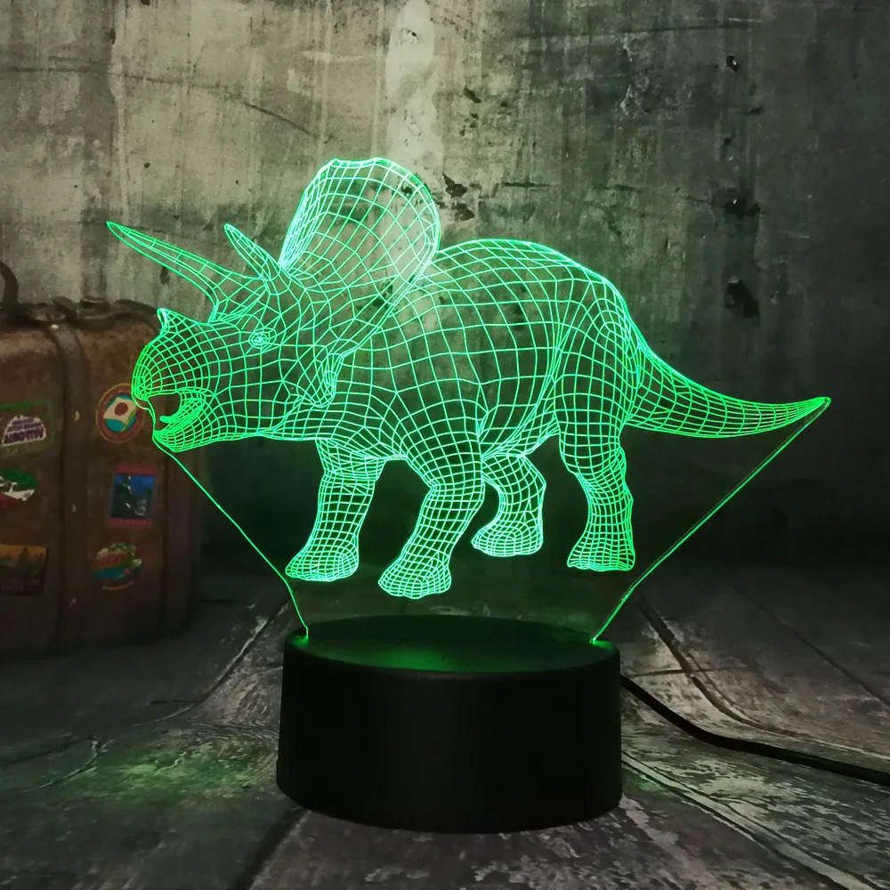 New Creative Kids Toy Bedroom Home Decor Christmas Gift Dinosaur Jurassic World Triceratops Desk Sleep Lamp 3D LED Night Light