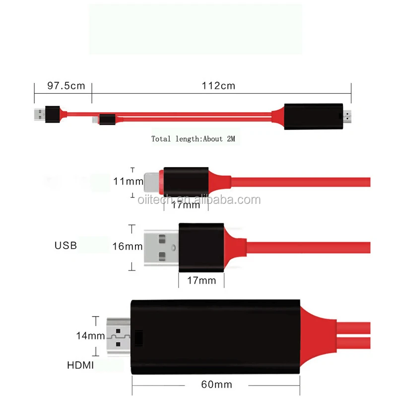 Hot selling  2m USB 3.1 Data Cable,for iphone to HD  MI cable with usb charging connect TV monitor