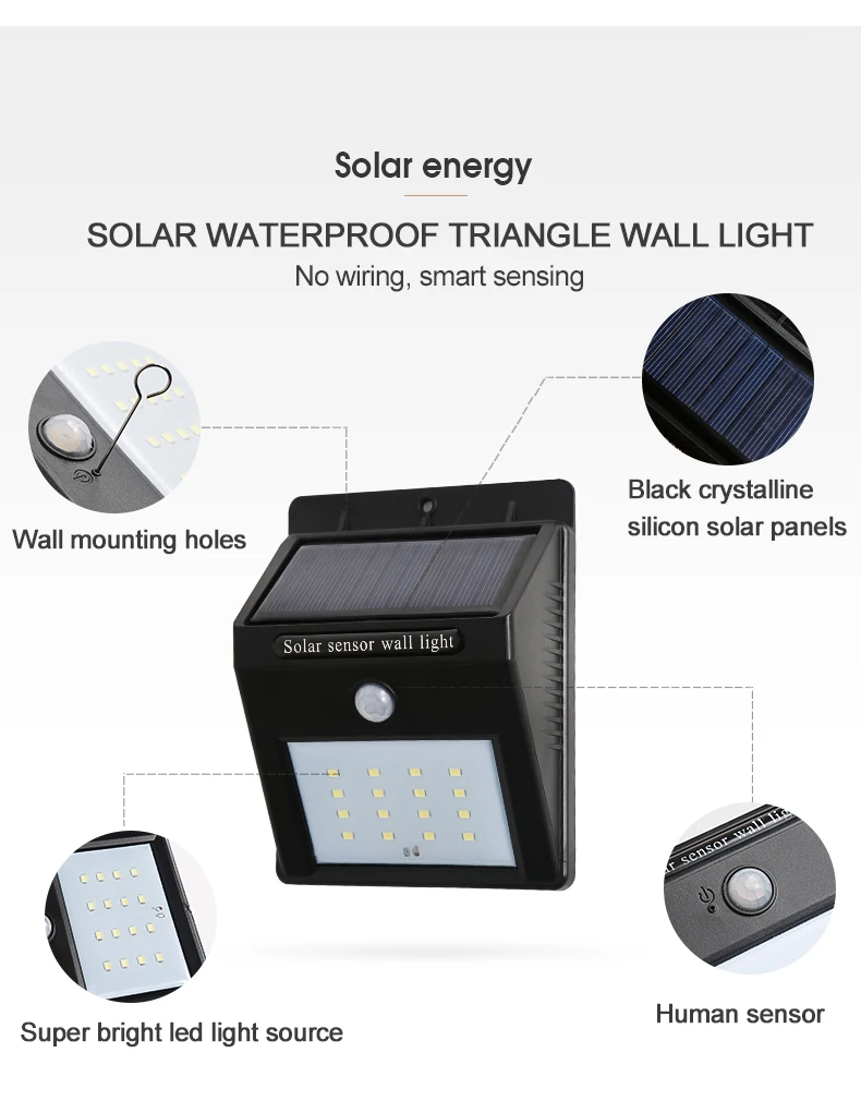wall light outdoor 3w solar sensor led wall light