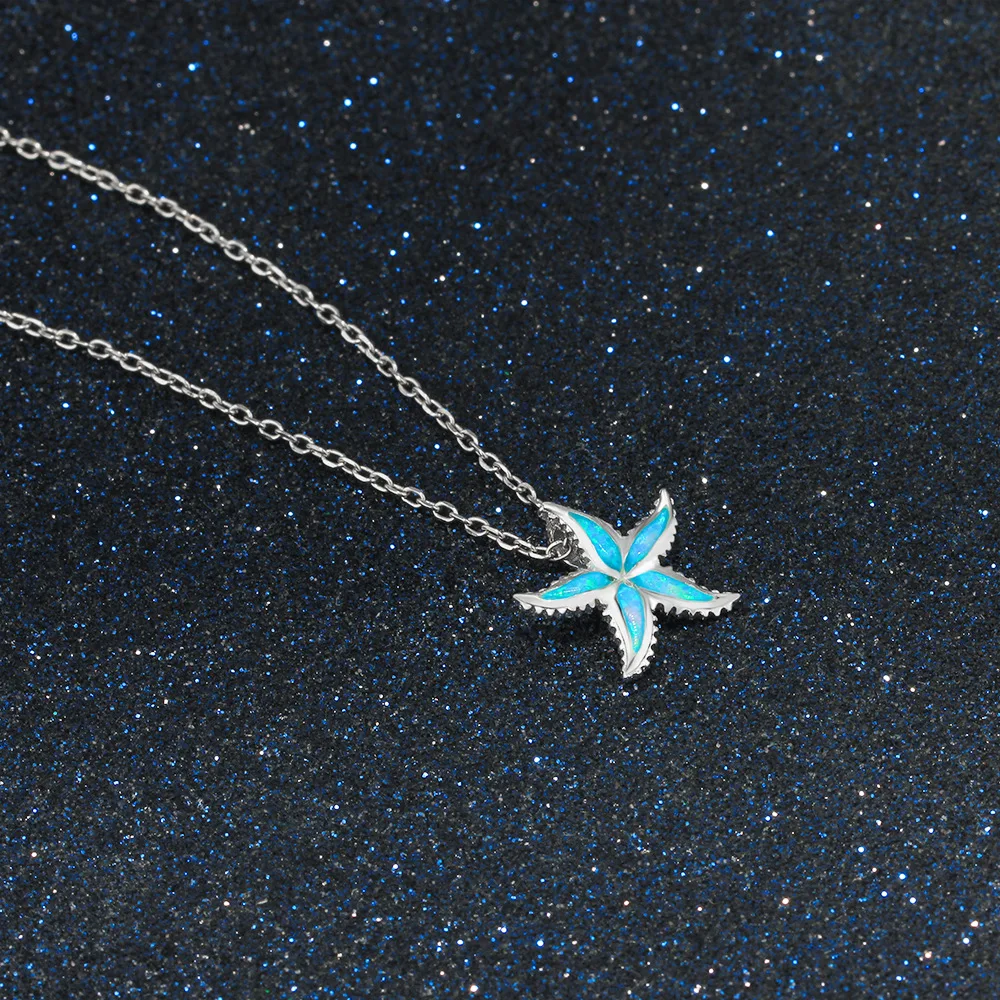 Details about   .925 Sterling Silver Created Blue Opal Inlay Flat Starfish Slide Pendant 