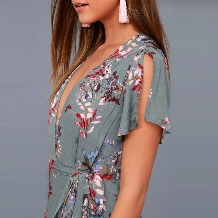 fiorire slate blue floral print wrap maxi dress