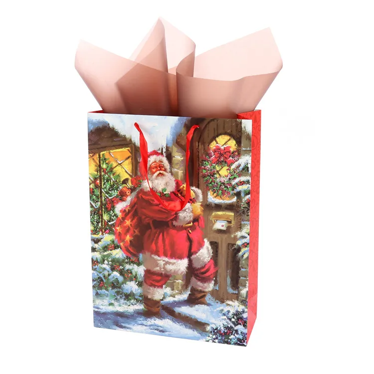 Best Selling Custom Logo Santa Claus Gift Shopping Paper Bag With PP Rope Handle