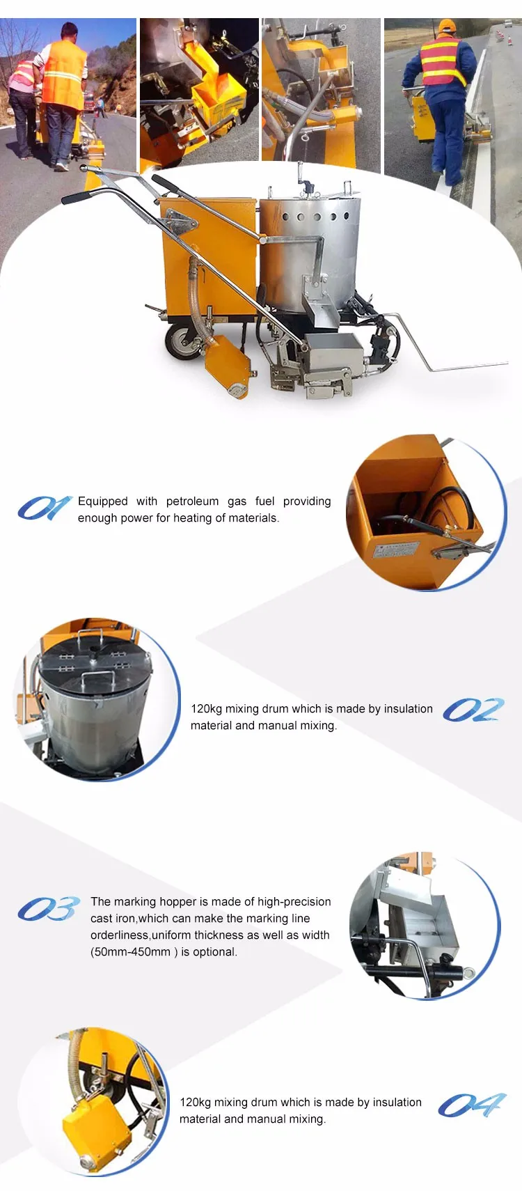 Thermoplastic hot melt line road marking machine for sale