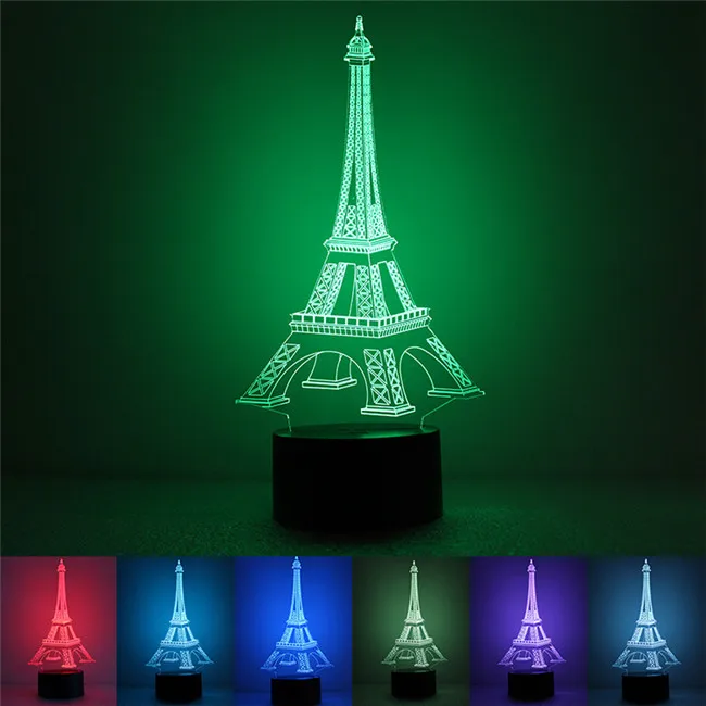 Creative visual stereo LED touch switch The gradient small night light Discus the Eiffel Tower 3 d lamp