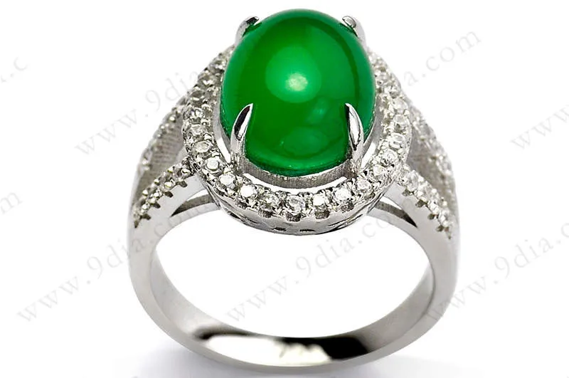 Big Stone Design Green Jade Silver Ring for Women