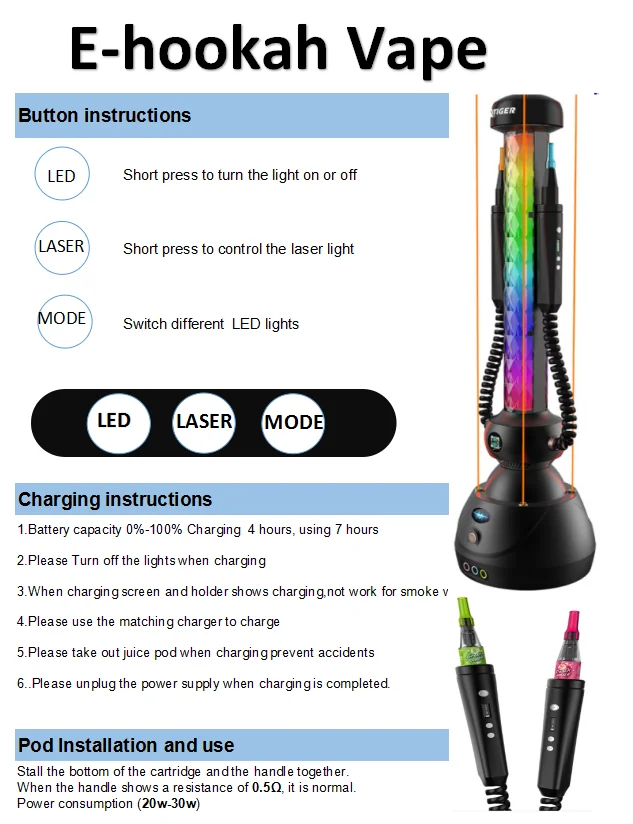 High Quality Battery Powered Luxury Electronic Shisha E Hookah