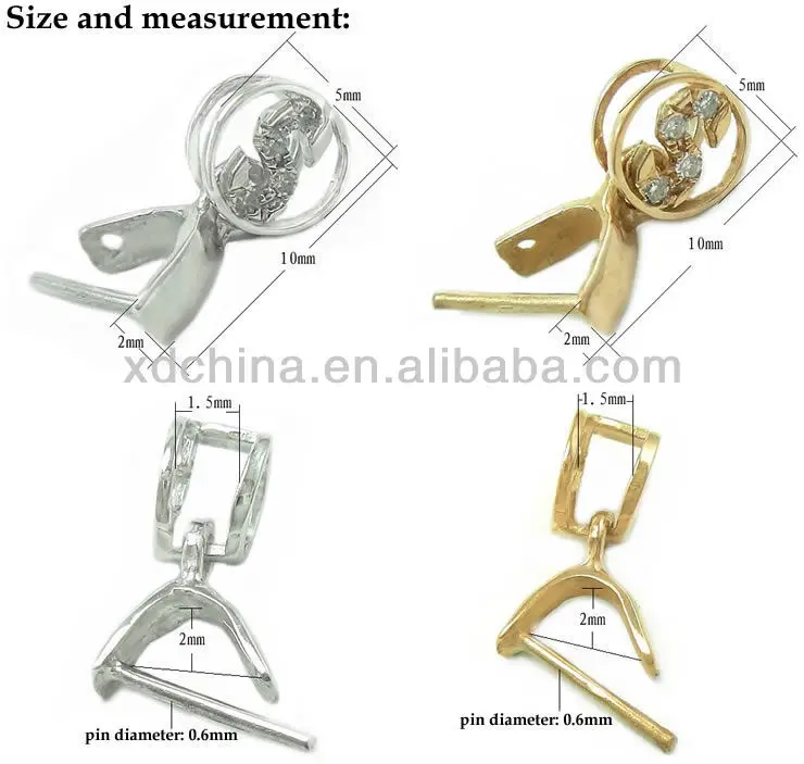 Xd K018 Real Diamonds Setting On 18k Gold Pendant Bails For Jewelry