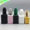 fancy 5ml 10ml 15ml rectangle shaped colorful cosmetic glass dropper square bottles with pump dropper caps