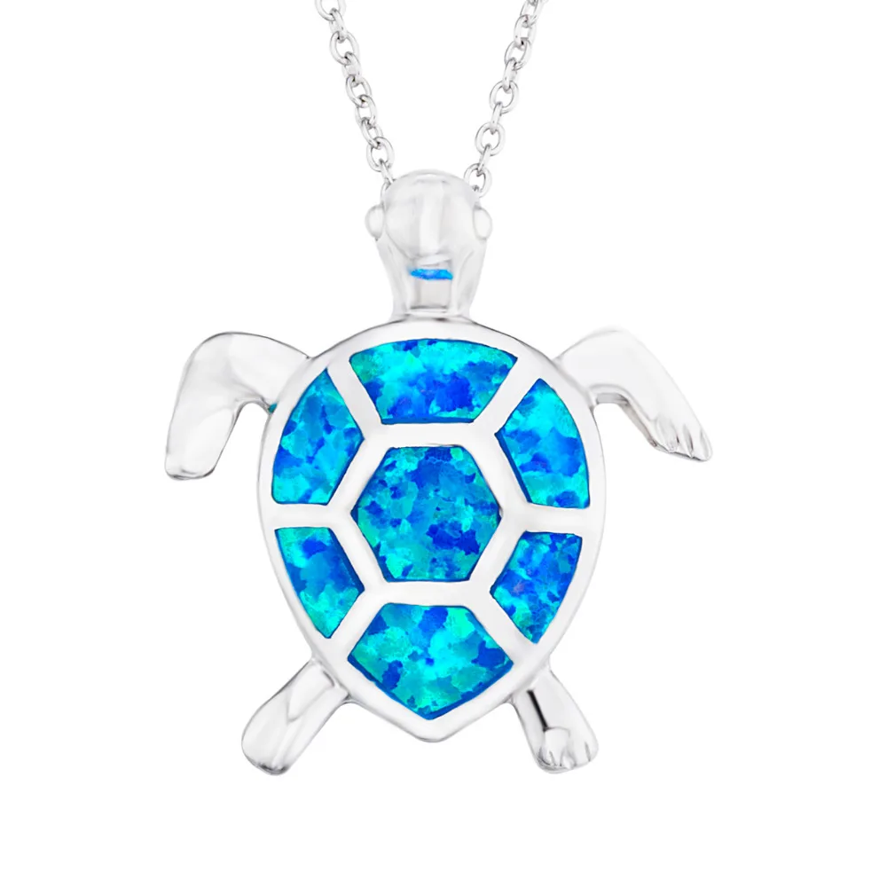 Pendant Created Blue Opal Sea Turtle 925 Sterling Silver Necklace - Buy ...