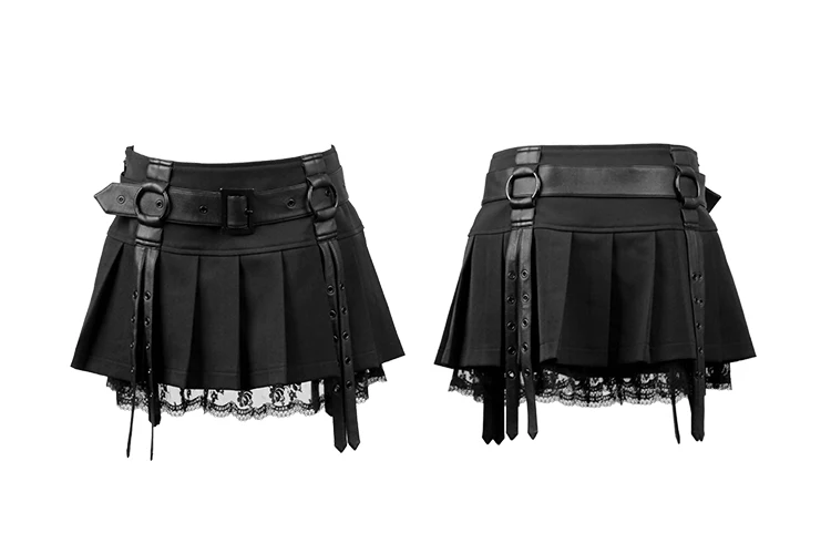 Q-220 Punk Rave Gothic original kilt design black sexy short mini dress