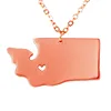 Fashion USA Washington State Map Rose Gold Stainless Steel Pendant Necklace