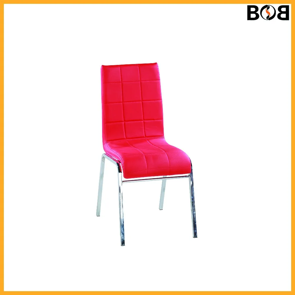 Antique fine dining room furniture stainless steel pu leather red dining chair suitable for home office and restaurant use