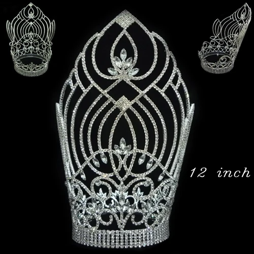 Fashion Metal Silver Plating Full Crystal Cheap Tall Pageant Crown ...