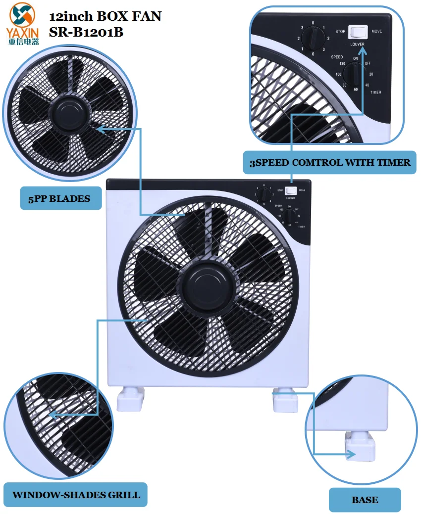 Household 12 Inch Square Box Fan With 5 Pp Blades Srb 1201 Buy 5 Pp Blades 12inch Square Box