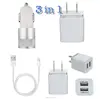 2017 Wholesale 3 in 1 wall socket micro usb charger , car charger, usb cable
