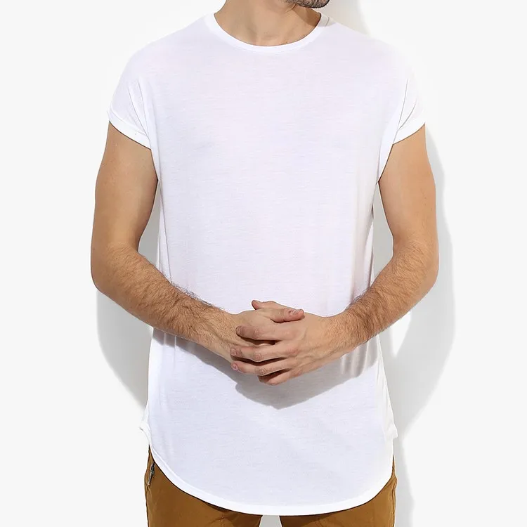 plain white curve hem cheap men extended t shirt blank