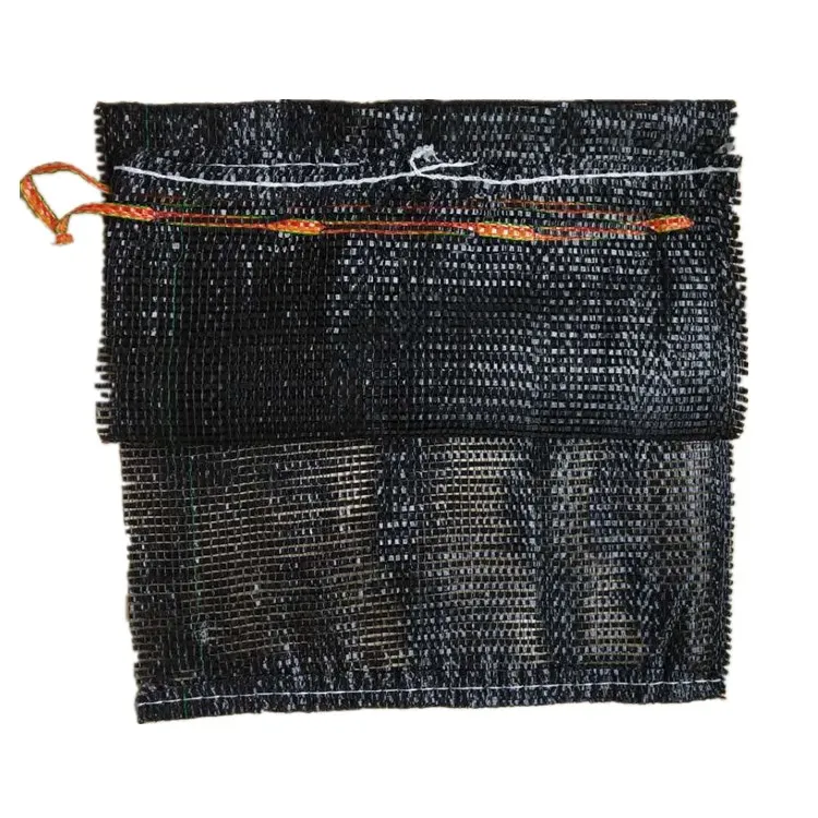 Bright black color customized size vegetable pp mesh bag with strong drawstring