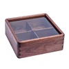 Custom Square Walnut Wood Candy Box With Lid 4 Compartments Wooden Nuts Box Christmas Gift