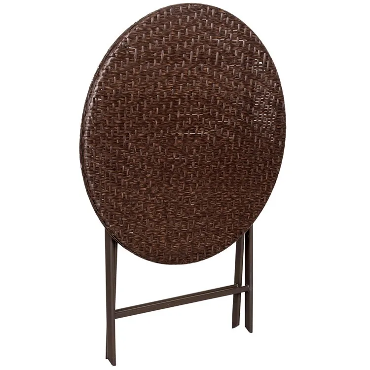 3pc Folding Round Table And Chair Rattan Bistro Set Wicker Outdoor