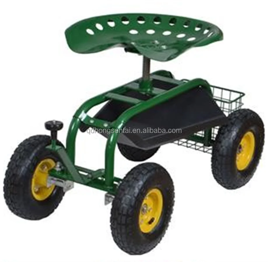 Rolling Four Wheels Garden Trolley Seat Cart With Tools Tray Buy