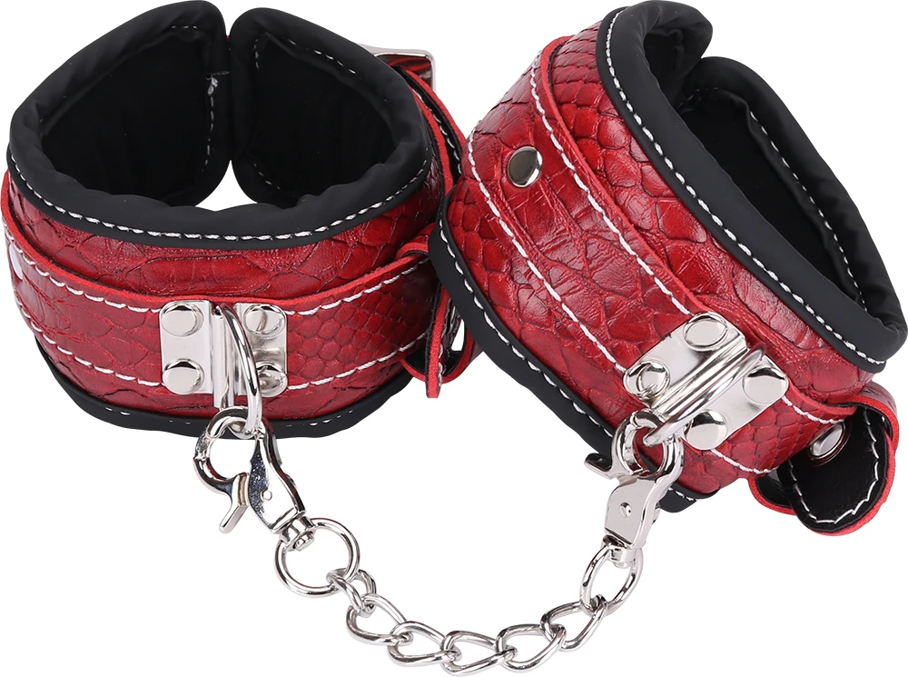 可调式 bdsm 束缚手铐女性约束红色皮革手铐