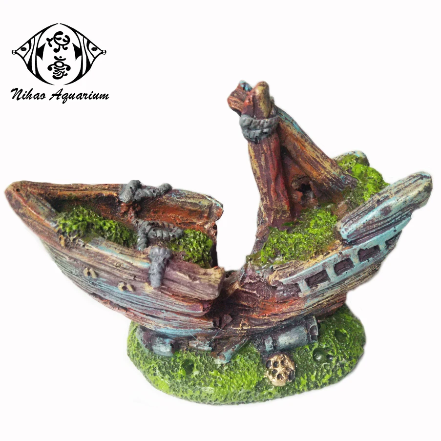 Wreck Of Sunken Ship Small Wooden Boat Model Fish Tank Ornaments