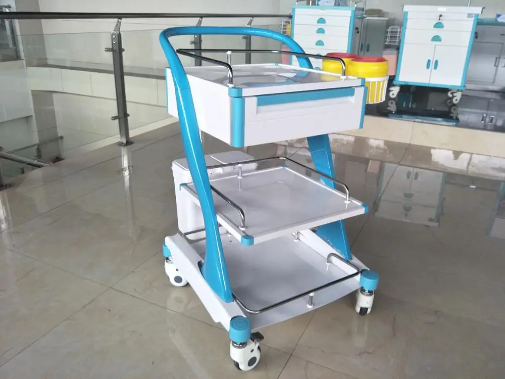 ABS Material Medical Hospital Patients Instrument Cart Treatment Trolley with 1 drawer 3 shelves