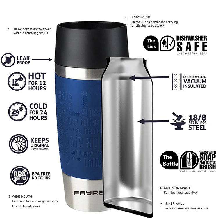 Eco Friendly Bpa Free 450ml Insulated Travel Coffee Press Water Out Cup Double Wall Stainless 3502