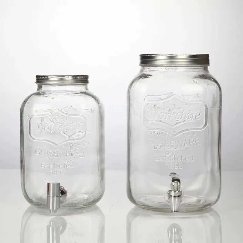 Mini Yorkshire Mason Jar Glass Beverage Drink Dispenser With Metal Lid