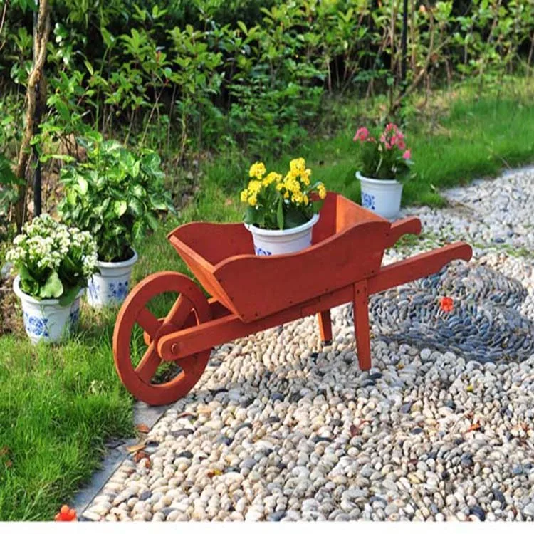 Wooden Planter Wagon Garden Outdoor Decor Flower Plant Pot