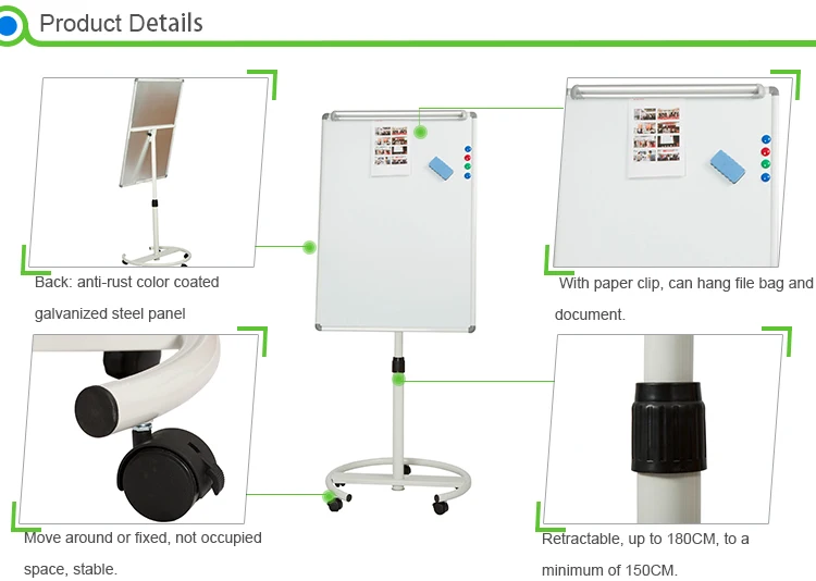 Top sale adjustable round tubes tripod flip chart magnetic whiteboard with stand for office and school