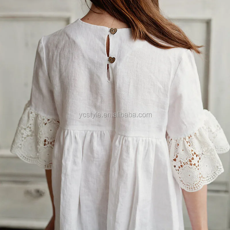White Linen Flower Girl Dress,Wholesale High Quality Boutique Babtism