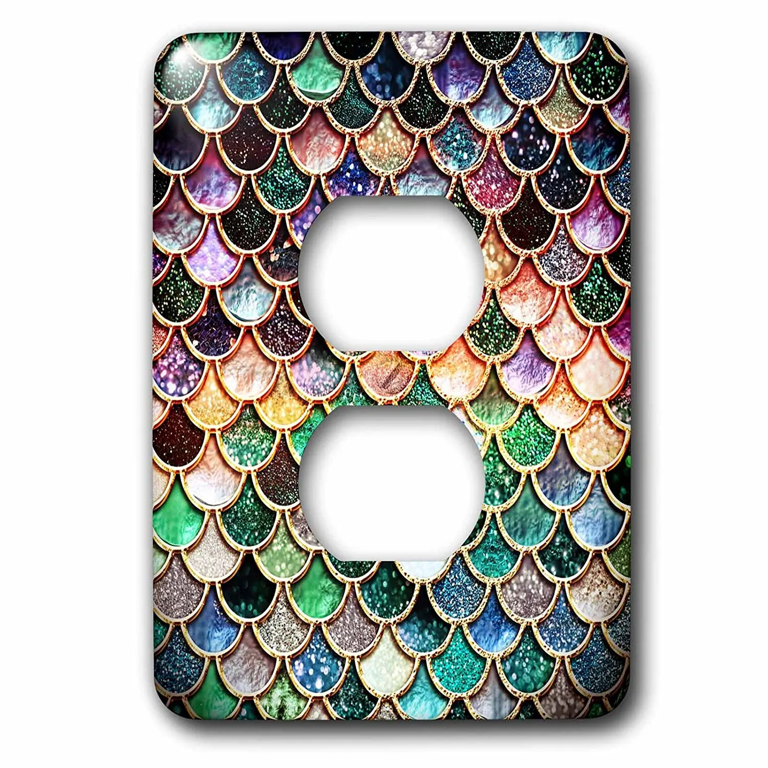 3dRose Uta Naumann Faux Glitter Pattern - Multicolor Girly Trend Pink Luxury Elegant Mermaid Scales Glitter - Light Switch Covers - 2 plug outlet cover (lsp_272865_6)
